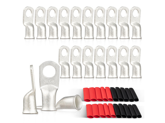20PCS 2 AWG-3/8 Marine Grade Wire Lugs, Tinned Copper Ring Terminal Connectors Ends W/3:1 Dual Wall Adhesive Heat Shrink Tubing, Heavy Duty...