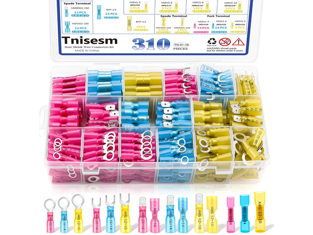 310PCS Heat Shrink Connectors,Waterproof Crimp Terminals Waterproof Seal, Corrosion Resistant Thick Tinned Copper, 3:1 Heat Shrink, Color-Coded...