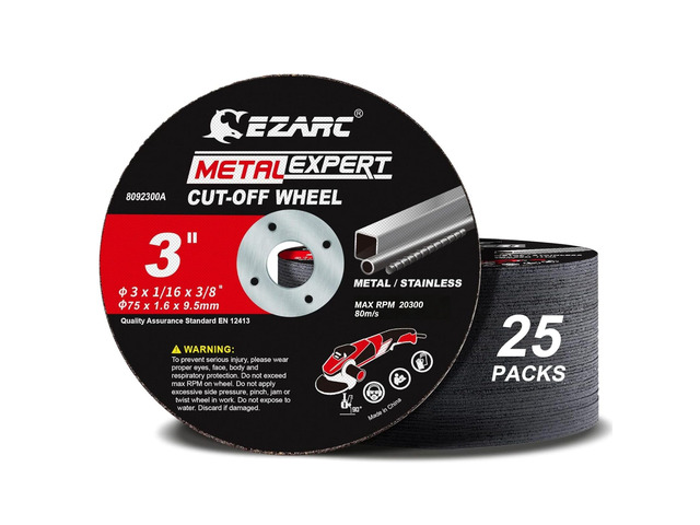 Metal Cut Off Wheels 3 x 1/16 x 3/8-Inch, 25-Pack Ultra-Thin Discs, Up to 2x Life, Clean Cuts, Die Grinder Cut Off Wheel for Carbon Steel,...