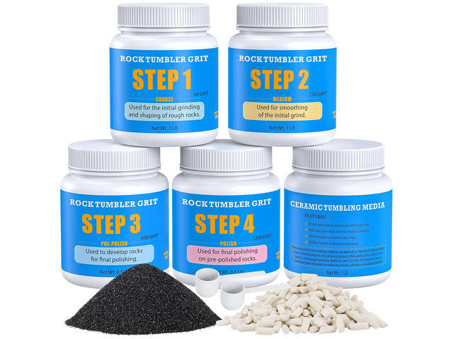 Rock Tumbler Grit and Ceramic Tumbling Media 4 Pounds, Polish Up to 25 lbs. of Rocks, 4-Step Polish Refill Media Kit, Compatible with All Rock...