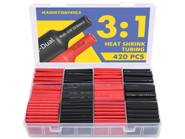 420PCS 3:1 Heat Shrink Tubing Kit 7 Sizes 3/32'-3/4' Black/Red Adhesive Lined, Marine-Resistant, Heat-Activated Seal, Electrical Wiring, Wire...