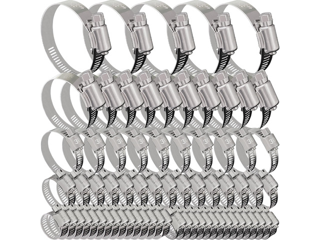 70 Pack Stainless Steel Hose Clamp Adjustable Assortment Kit, 8-64mm Worm Gear Drive Hose Clamps Metal Fuel Line Pipe Clamps for Plumbing, Tube,...