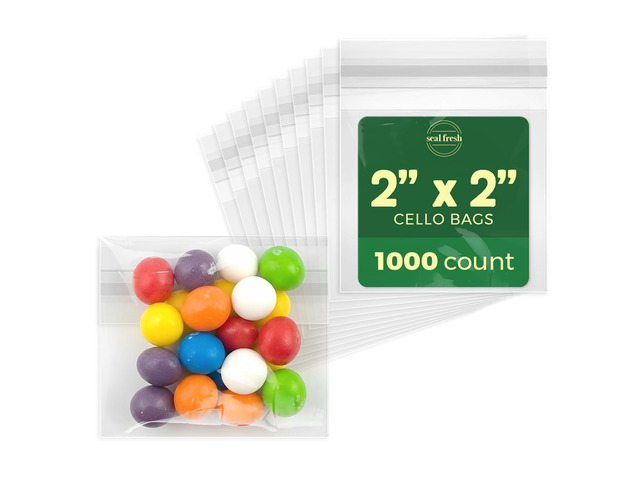 Self Sealing Cellophane Bags - 2' x 2' (1000 Count) - Clear Plastic Resealable Cello Bag - Cellophane Treat Bags, Cookie Bags for Packaging, Candy...