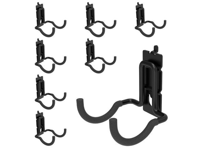 8 Pack Double Arm Round Pegboard Hooks for 1/4 Inch Pegboard Tool Holders with 30 lb Capacity, Vinyl Coated Steel Hangers for Garage, Workshop,...