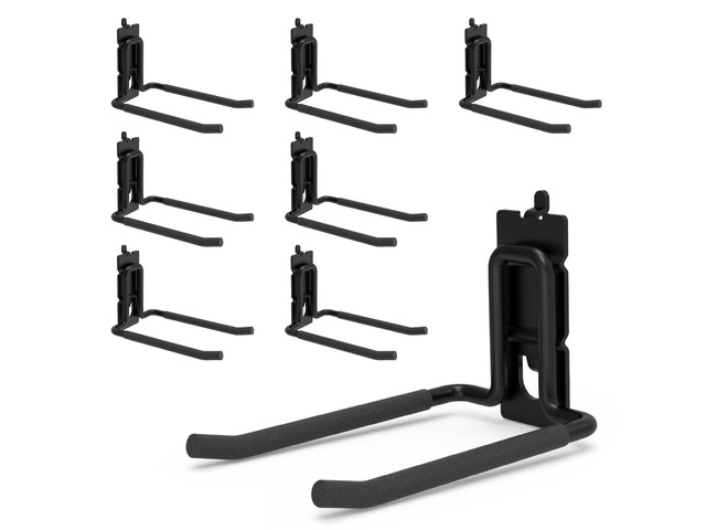 8 Pack 4 Inch Double Arm Pegboard Hooks for 1/4 Inch Pegboard Vinyl Coated Tool Holders, 30 lb Steel Hangers for Garage, Workshop, Shed and...