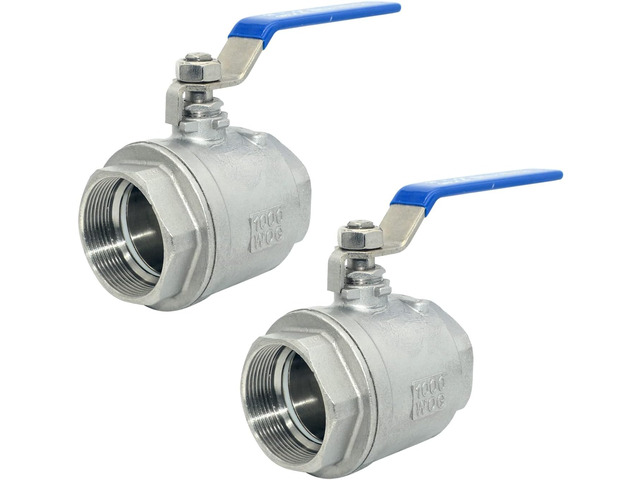 316 Stainless Steel 1/8'~3' Full Port Ball Valve with Blue Vinyl Handle, NPT Female x Female Thread,1000 WOG (2PCS 2')