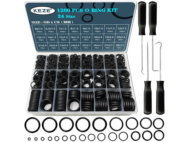 1200 Pcs 24 Size Universal Rubber O-Ring Assortment Kit with 4-Piece Precision Pick and Hook Set for Auto Vehicle Faucet Plumbing Pressure Washer...
