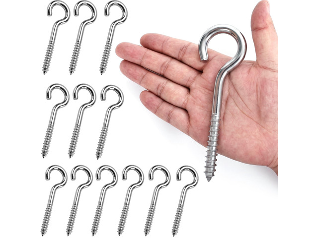 12 Pack 5 Inch Eye Bolts M8 Screw in Hooks,304 Stainless Steel Screw-in HooksMetal Ceiling Hooksfor Hanging Plants, Yoga, Lighting fixtures, Indoor...