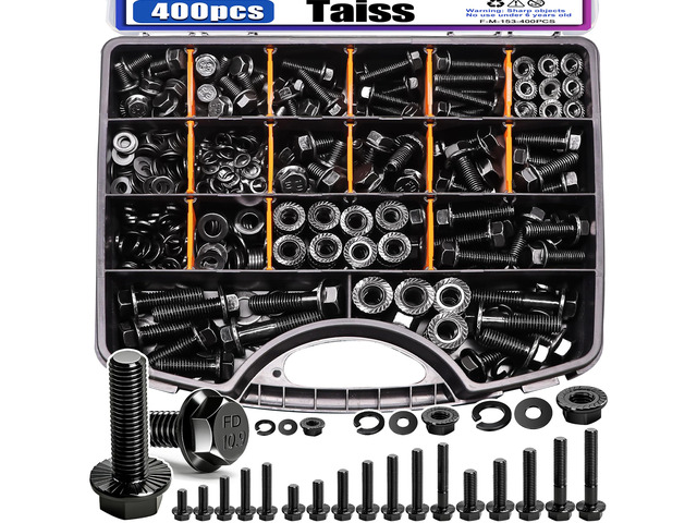 400PCS Metric Flange Bolt Assortment Kit,M6x1.0, M8x1.25, M10x1.5 Bolts(12mm to 45mm),Hex Bolts and Nuts Washers Kit,Metric Bolt Assortment for...