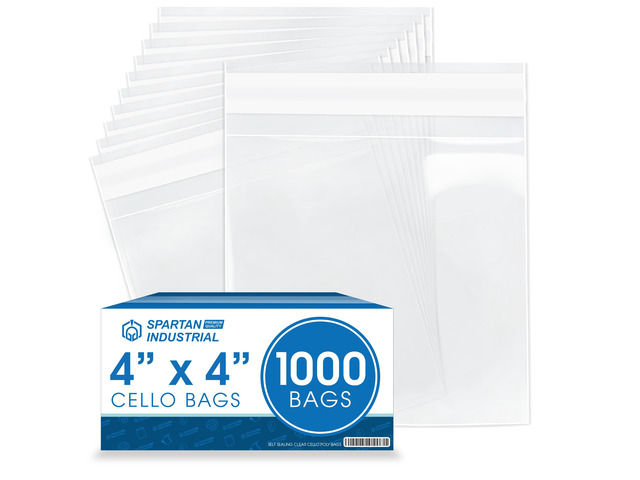 4' X 4' Self-Sealing Cellophane Bags (1000 Count) Clear Cookie Bags With Seal for Decorated Cookies, Candy, Treats - Resealable Adhesive Flap