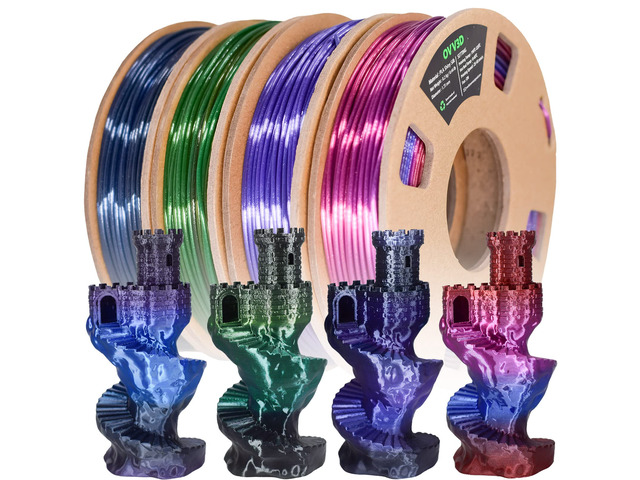 OVV3D PLA 3D Printer Filament Bundle, Shiny PLA Multicolor Pack Rainbow Silk PLA Filament 1.75mm, Silk Black Purple Green Blue and Red Purple Blue...
