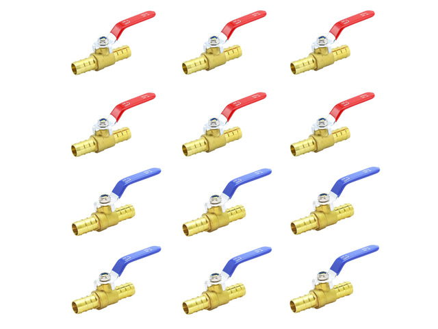 3/4' PEX Ball Valve, 12-Pack Crimp Full Port Shut-Off Brass Hot/Cold Water Lead-free brass, 400 PSI. Full port, 90° turn. Fits PEX A/B/C crimp &...