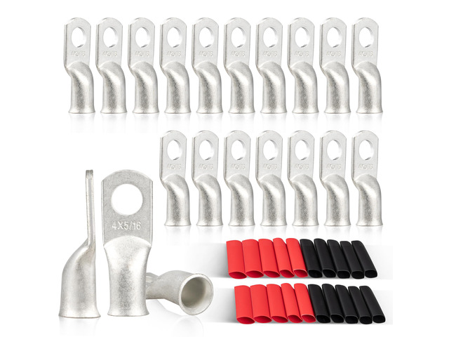 20PCS 4 AWG-5/16 Marine Grade Wire Lugs, Tinned Copper Ring Terminal Connectors Ends W/3:1 Dual Wall Adhesive Heat Shrink Tubing, Heavy Duty...