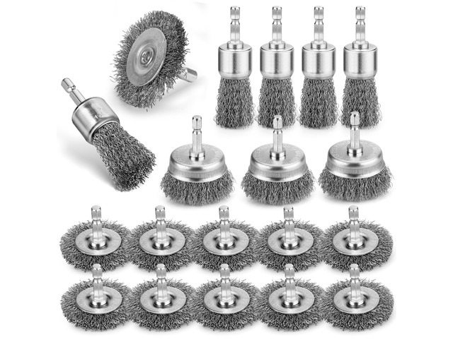 19Pcs Drill Wire Brush, Carbon Steel Wire Cup Brush for Drill Wire Brush Drill Attachment With 1/4 Inch Hex Shank Wire Brush for Rust Removal