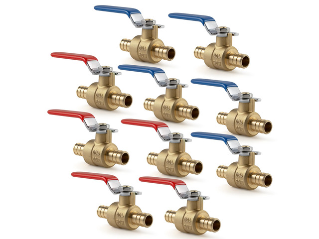 3/4' PEX Ball Valve 10-Pack - Lead-Free Brass PEX Shut Off Valve 3/4 inch for Pex Fittings Hot/Cold Water (5 Red/5 Blue)