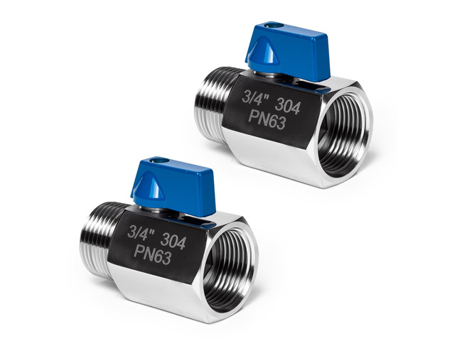 2 Pack 3/4' Mini Ball Valve, 304 Stainless Steel Shut-Off Valve NPT Female x Male Thread Small Valves for Compact Space (2, 3/4 Inch)