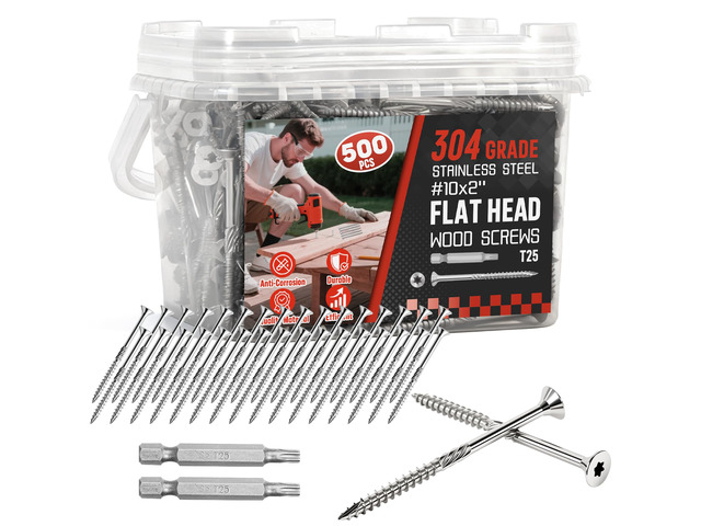 #10x2 Inch 304 Stainless Steel Deck Screws 500 PCS - Corrosion-Resistant Outdoor Wood Fasteners for Fences, Decks, Wood Project - T25 Star Drive Bit