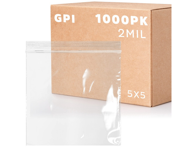 5' x 5' Zip Bags - 1000 Count, Small, Clear Plastic Reclosable Zipper Poly Baggies, 2 Mil, with Resealable Zip Top Lock for Packaging Food Storage,...