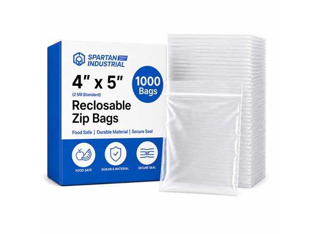 4 X 5 (1000 Count) 2 Mil Clear Reclosable Zip Plastic Poly Bags with Resealable Lock Seal Zipper