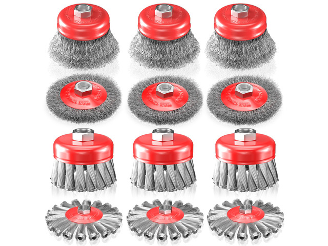 12 PCS Wire Wheel Brush for 4-1/2' Angle Grinder, Carbon Steel Knotted & Crimped Cup/Wheel Brushes (3' & 4'), Heavy Duty Rust, Paint, Corrosion...