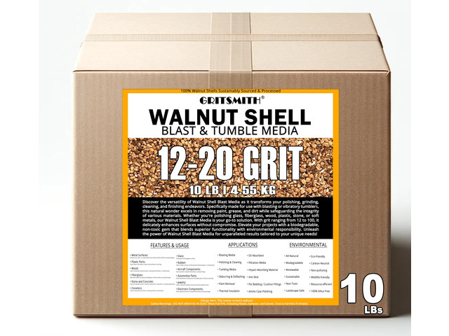12-20 Grit Premium Ground Crushed Walnut Shell Media (10 LBS / 4.55 KG) Medium Grit, Vibratory Tumbling, Polish, Deburr, Pincushion Filler, Crafts,...