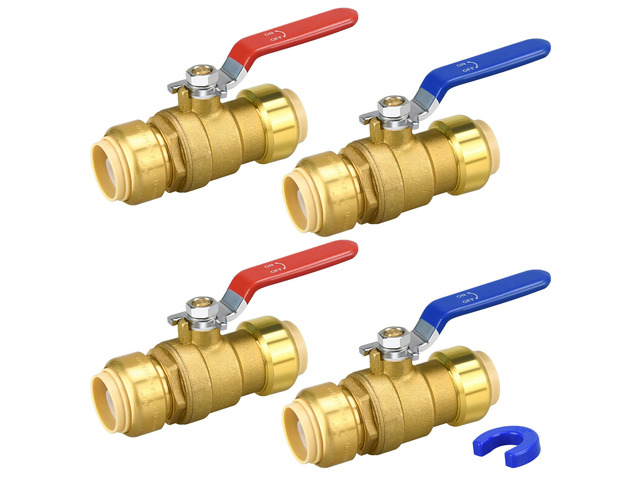 4pcs 3/4' Push Fit Ball Valve with Disconnect Clip, Push-Fit Shut Off Valve for PEX PVC or Copper Pipes