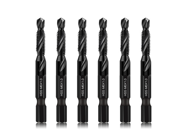 6 Packs M6 Combination Drill & Taps Bit Set, Screw Threading Tapping Tools in Size M6*1.0 with Anti-Rust Black Coating, 1/4' Hex Shank and Storage...
