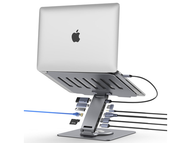 Laptop Docking Station Stand 11-IN-1 Triple Display HDMI DP 4K60Hz Gigabit Ethernet USB3.1 PD100W SD/TF Card Reader Audio 360°Swivel Laptop Stand...