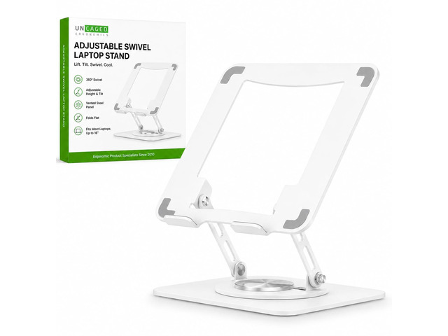 Swivel Laptop Stand for Desk, 360 Riser, Pearl White Height and tilt both adjust, works as a computer and tablet stand for home office, dorm and...