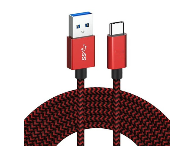 3.3ft High-Speed USB to USB-C Cable, 3A Fast Charging, Durable Braided Cord - Compatible with Samsung Galaxy, Moto Z -Red