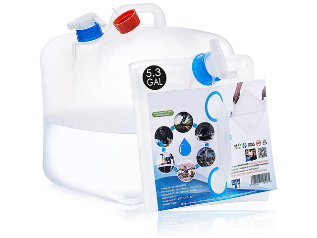 Food Grade LDPE4 5.3 Gal Water Storage Jugfoldable Collapsible Water Container Camping W/Spigot