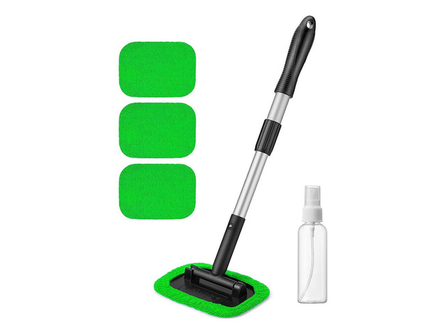 Windshield Cleaner Extendable 180° Rotating Handle, Microfiber Window Cleaner with 4 Reusable Washable Large Sponge Pads, Fits Cars & SUVs,...