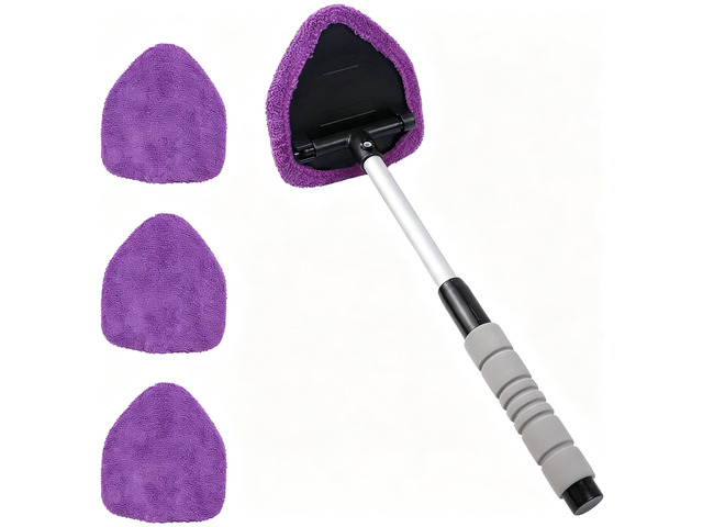 Car Windshield Cleaning Tool, Car Windshield Window Cleaner, Car Window Detailing Cleaning Kit with Extendable Handle and 4 Upgraded Reusable...