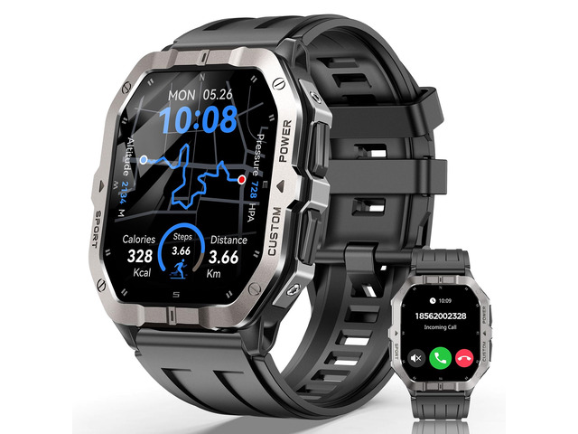 Military Smart Watches for Men,2.02''Smartwatch FitnessTracker Built-in GPS 100+ Sport Modes/Sleep Monitor/Heart Rate Monitor/Waterproof for...