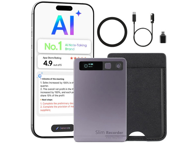 AI Voice Recorder, Transcribe & Summarize with AI, App Control, 64GB Audio Recorder for Meetings & Calls, Supports 152 Languages, Ultra-Slim Noise...