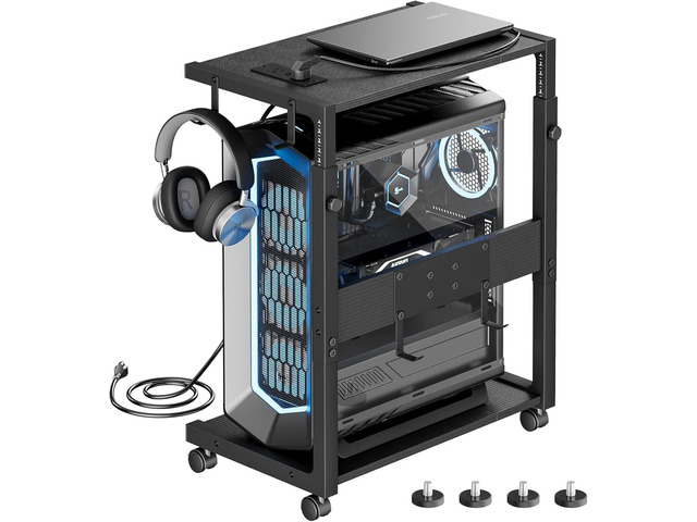 Computer Tower Stand - 23.03'-28.3' Height Adjustable, Mobile Rolling PC CPU Holder Cart with Charging Station for Office Home Gaming Classroom