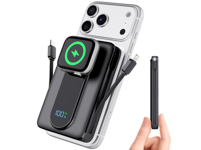 Magnetic Portable Charger 10000mAh, Power Bank with Built in Cable Watch Builtin Apple Watch Charger, 20W MagSafe Fast Charge, LED Display,...
