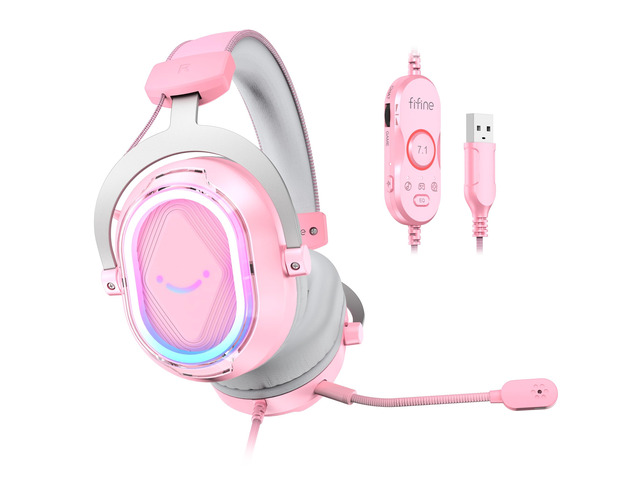 AmpliGame H13P Wired RGB Gaming Headset for PC, Mac, PS4, PS5 50mm Drivers, 7.1 Surround Sound, Solid Metal Frame, AI Noise Canceling Mic,...