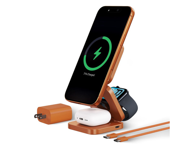 KU XIU X55 Turbo Qi2.2 25W Fast 3-in-1 Charging Station for Apple Device Foldable Magnetic Charger for iPhone 18/17/16, 5W for Apple Watch &...