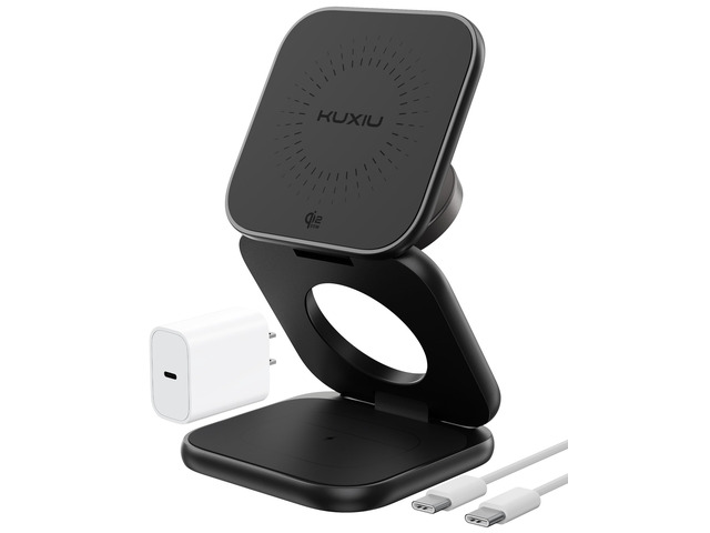KU XIU Qi2.2 25W Magnetic Wireless Charger, Foldable 3 in 1 Travel Charging Station for iPhone 17/16/15/14/13/12, 5W for Apple Watch & AirPods,...