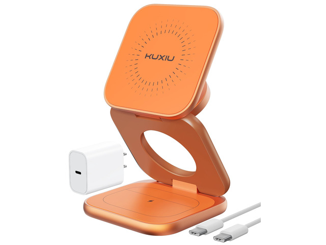 KU XIU Qi2.2 25W Magnetic Wireless Charger, Foldable 3 in 1 Travel Charg Station for iPhone 18/17/16/15/14/13/12, 5W for Apple Watch & AirPods,...