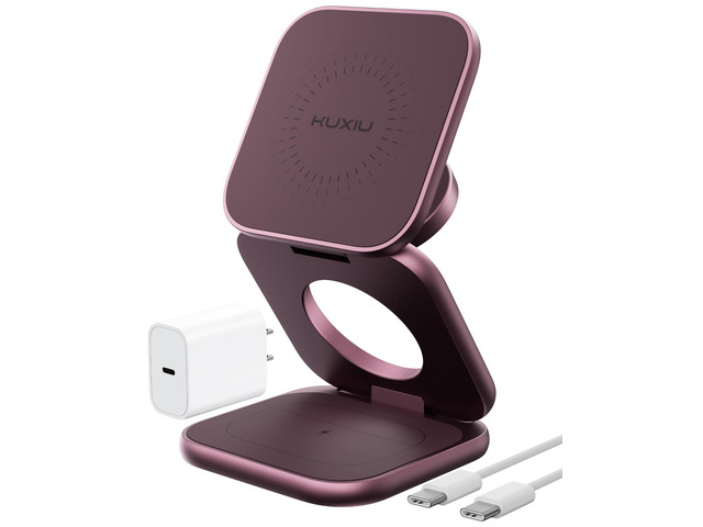 KU XIU Qi2.2 25W Magnetic Wireless Charger for iPhone 18 Pro Max, Foldable 3 in 1 Travel Charging Station for iPhone 18-12, 5W for Apple Watch &...