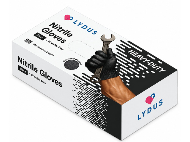 LYDUS 8 Mil Black Nitrile Disposable Gloves, Heavy-Duty Diamond Grip, Powder-Free, Large, 100 Count