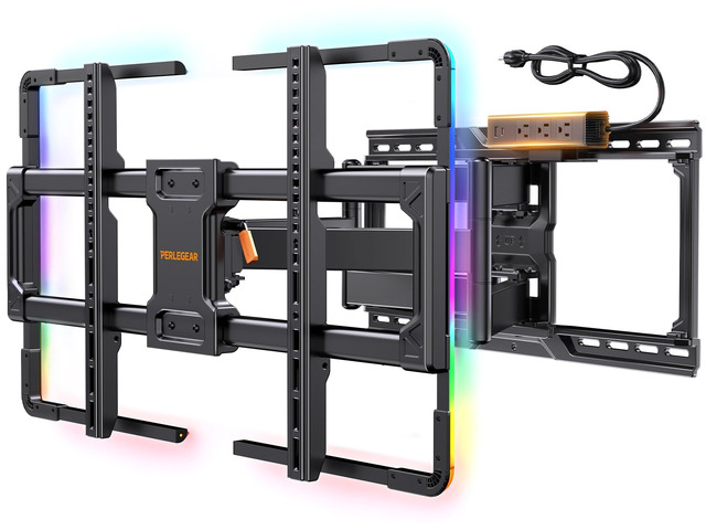 Full Motion TV Wall Mount with LED & Power Strip for 4295' TVs Holds 150 lbs, Wall Mount TV Bracket with Tool-Free Tilt, Swivel, Extension, Fits...