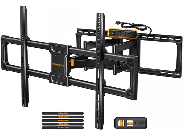 Full Motion TV Wall Mount with Power Strip for 60120 Inch TVs Heavy Duty TV Mount Wall Bracket, Holds 255 lbs, Tilt, Swivel, Extension, Fits...