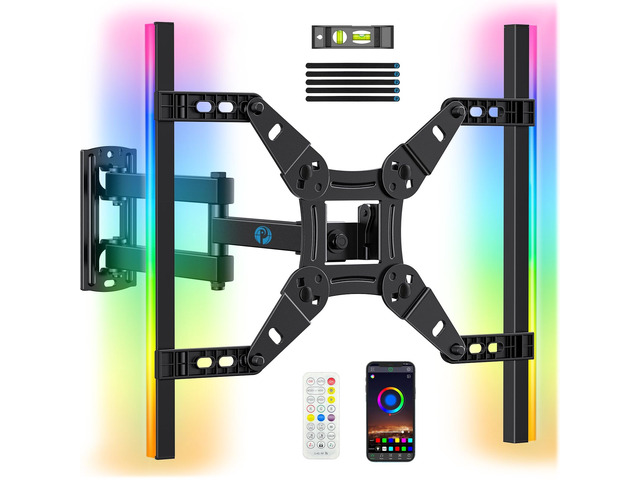 Full Motion TV Wall Mount with LED Light for 1343 inch TVs Max VESA 200x200mm, RGB backlight with music sync for immersive viewing, extension,...