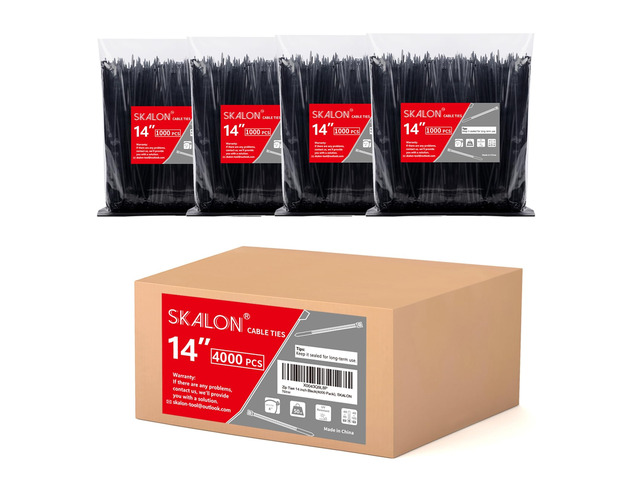 Zip Ties 14 inch (4000 Pack), 50 lb, UV Resistant Cable Ties, Black Wire Ties, Tie Wraps