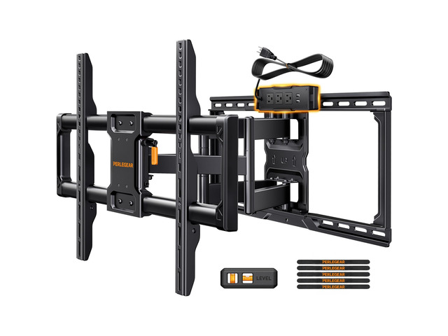Full Motion TV Wall Mount with Power Strip for 4790 Inch TVs TV Mount up to 150lbs, Pre-Assembled, USB charging, Smooth Swivel, Tilt, Extension,...