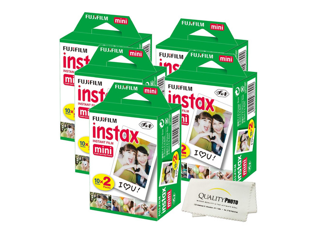 INSTAX Mini Instant Film (White) For Mini 8 & Mini 9 Cameras w/ Microfiber Cloth by Quality Photo (100 Film Sheets)