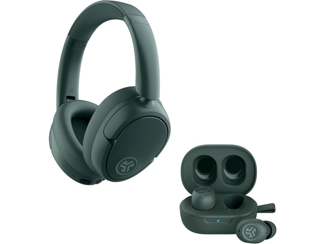 JBuds Lux ANC Over Ear Headphones Bundle with JBuds Mini True Wireless Earbuds, Active Noise Cancelling, Bluetooth multipoint, Sage
